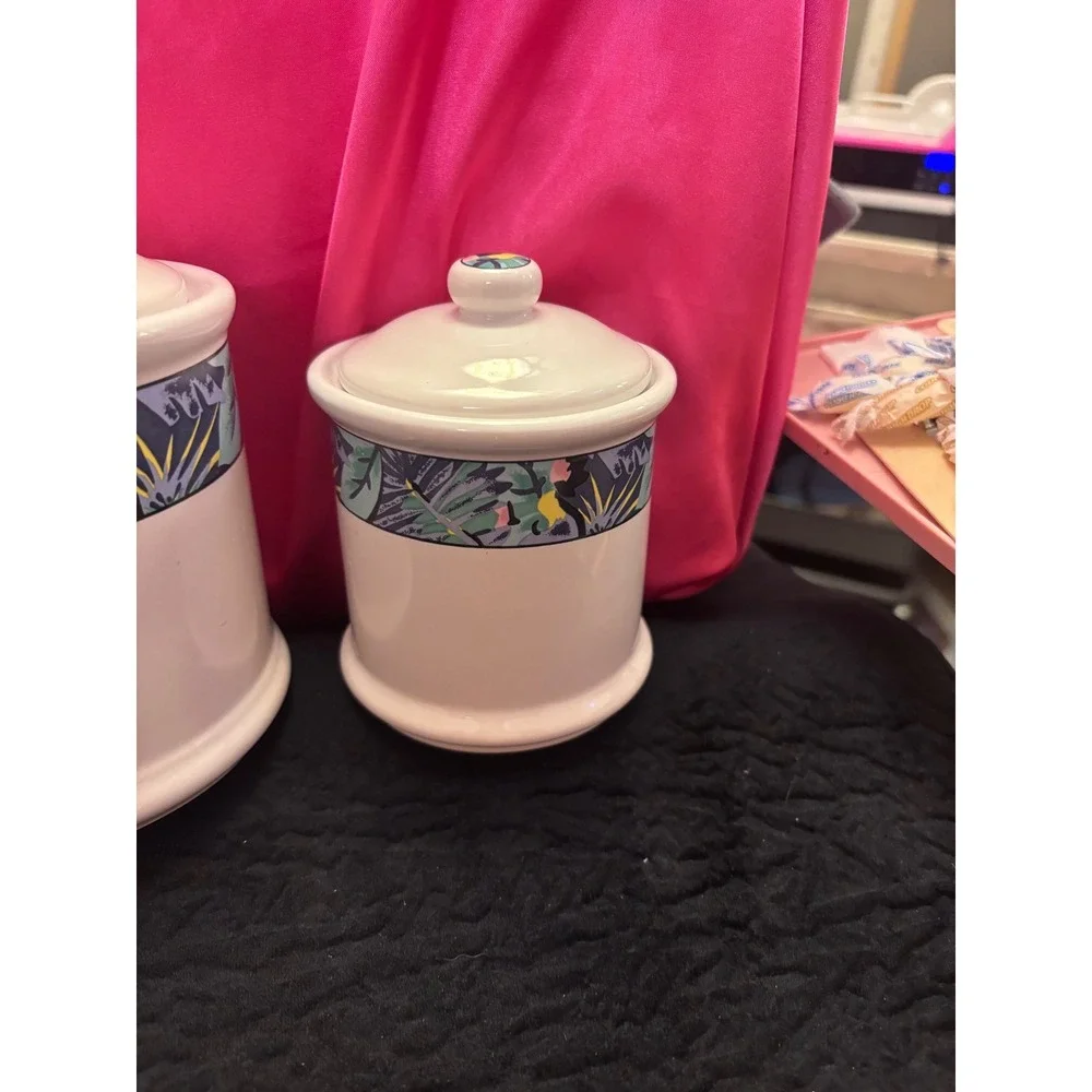 Vitramaster Key Largo 90s Vintage Ceramic Canister Set 4pc Tropical Jungle Leaf